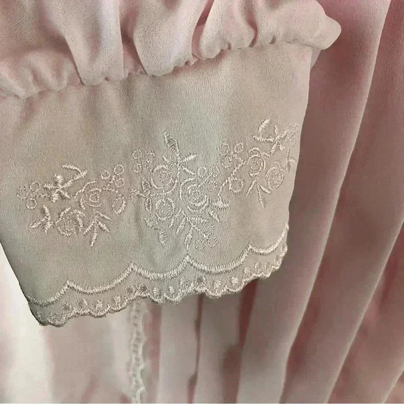 VTG 80s Sz. 8 Sheer Puff-Sleeve Pink Pleated Front Dainty Cottagecore Blouse - Picture 3 of 7